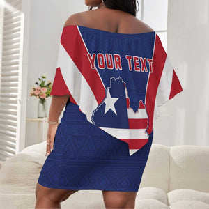 Personalised Afro Liberia Off Shoulder Short Dress Coat Of Arms With Flag Map - African Pattern