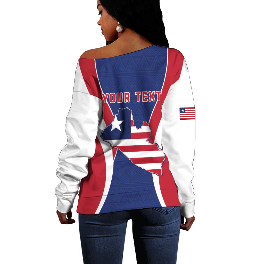 Personalised Afro Liberia Off Shoulder Sweater Coat Of Arms With Flag Map - African Pattern