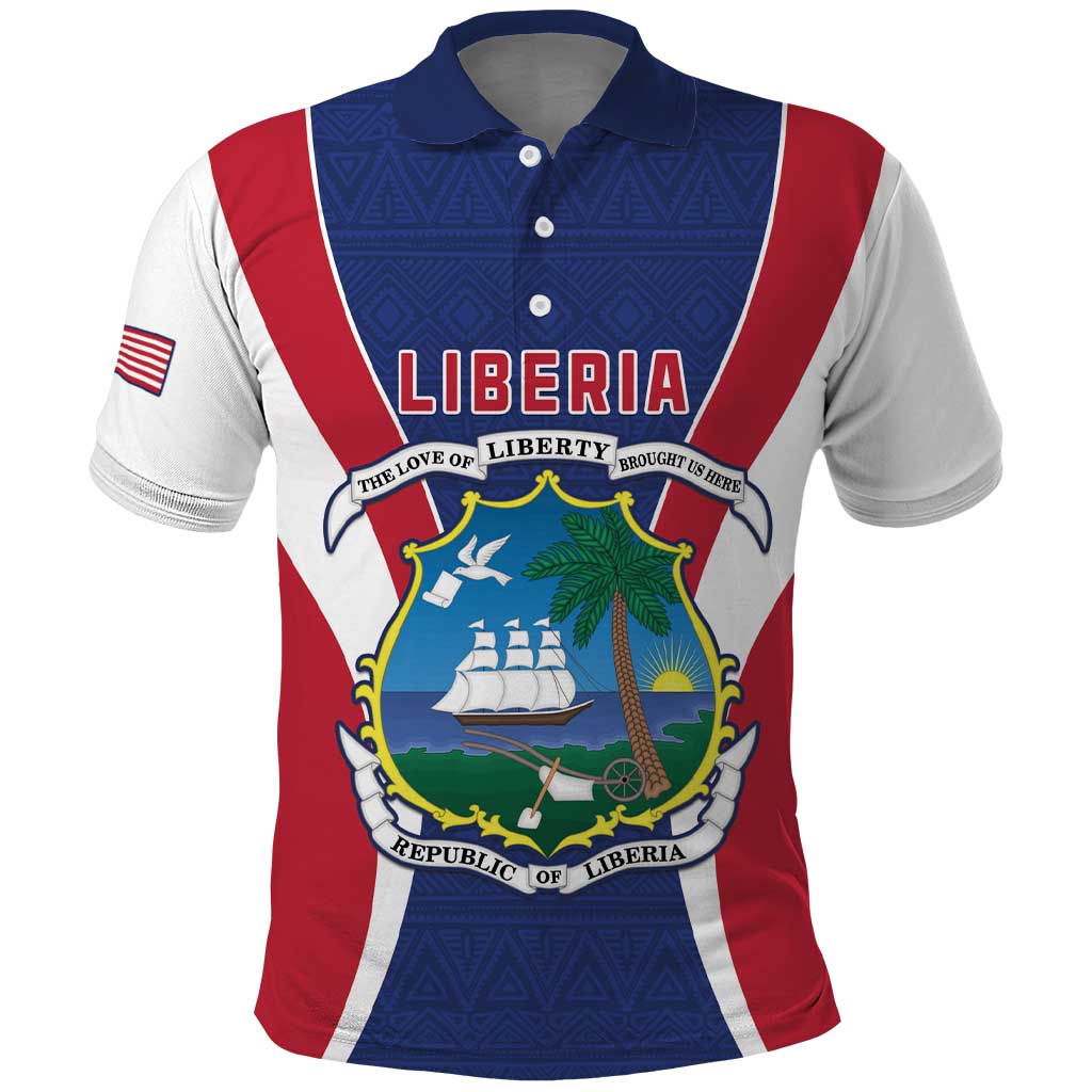 Personalised Afro Liberia Polo Shirt Coat Of Arms With Flag Map - African Pattern