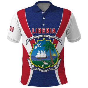 Personalised Afro Liberia Polo Shirt Coat Of Arms With Flag Map - African Pattern