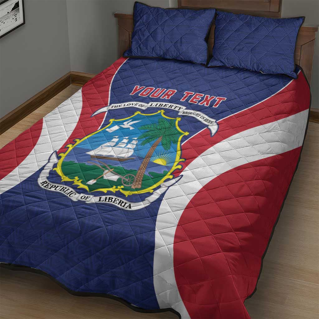 Personalised Afro Liberia Quilt Bed Set Coat Of Arms With Flag Map - African Pattern