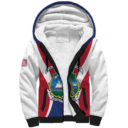 Personalised Afro Liberia Sherpa Hoodie Coat Of Arms With Flag Map - African Pattern