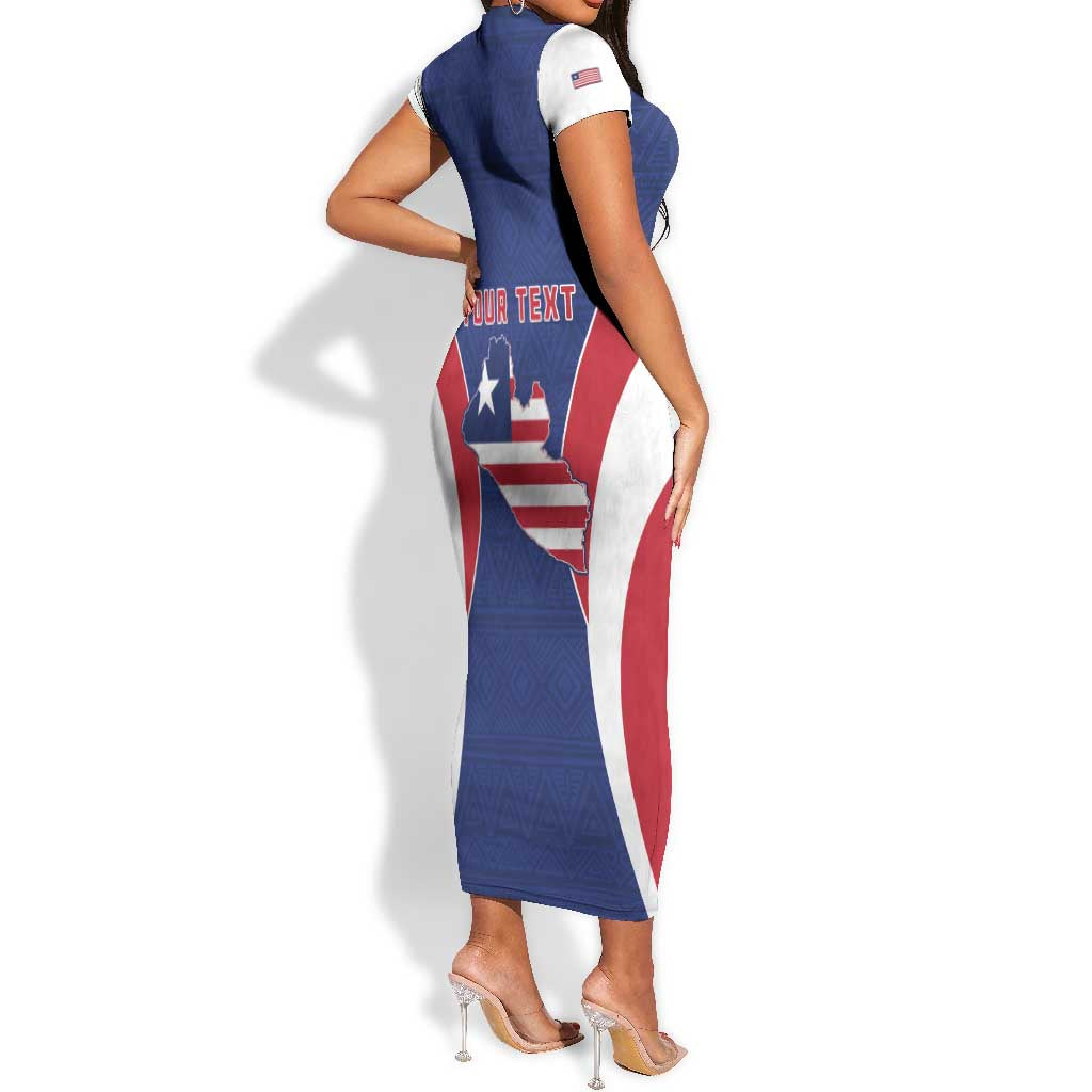 Personalised Afro Liberia Short Sleeve Bodycon Dress Coat Of Arms With Flag Map - African Pattern LT15
