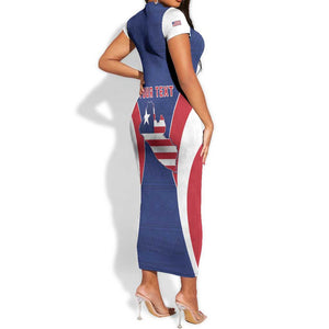Personalised Afro Liberia Short Sleeve Bodycon Dress Coat Of Arms With Flag Map - African Pattern