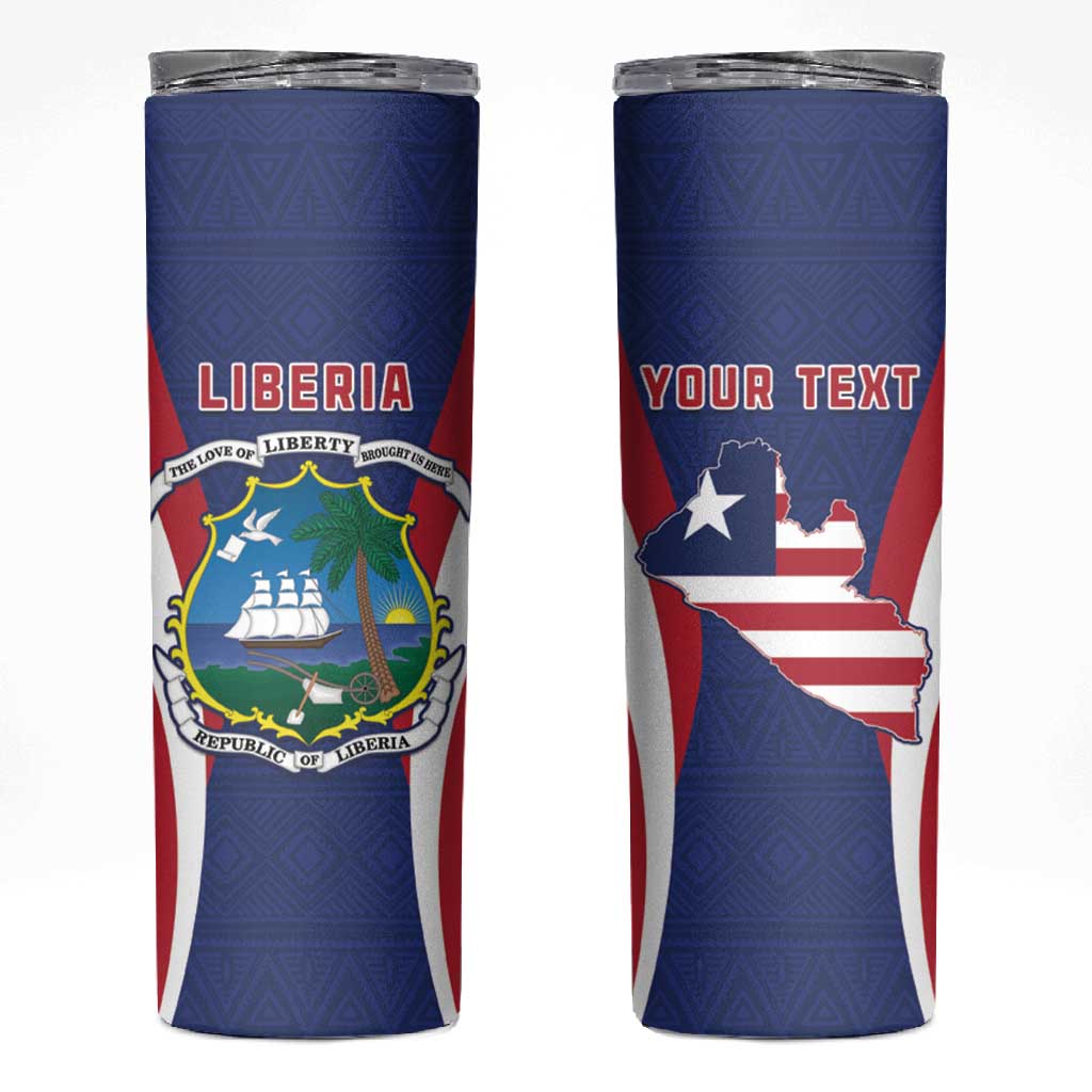 Personalised Afro Liberia Skinny Tumbler Coat Of Arms With Flag Map - African Pattern