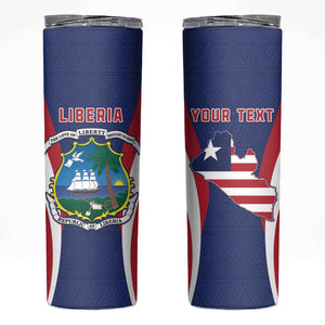 Personalised Afro Liberia Skinny Tumbler Coat Of Arms With Flag Map - African Pattern
