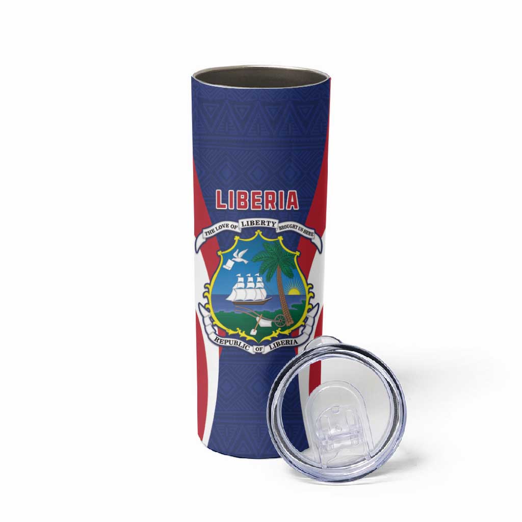 Personalised Afro Liberia Skinny Tumbler Coat Of Arms With Flag Map - African Pattern