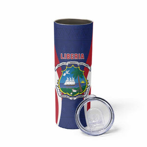 Personalised Afro Liberia Skinny Tumbler Coat Of Arms With Flag Map - African Pattern