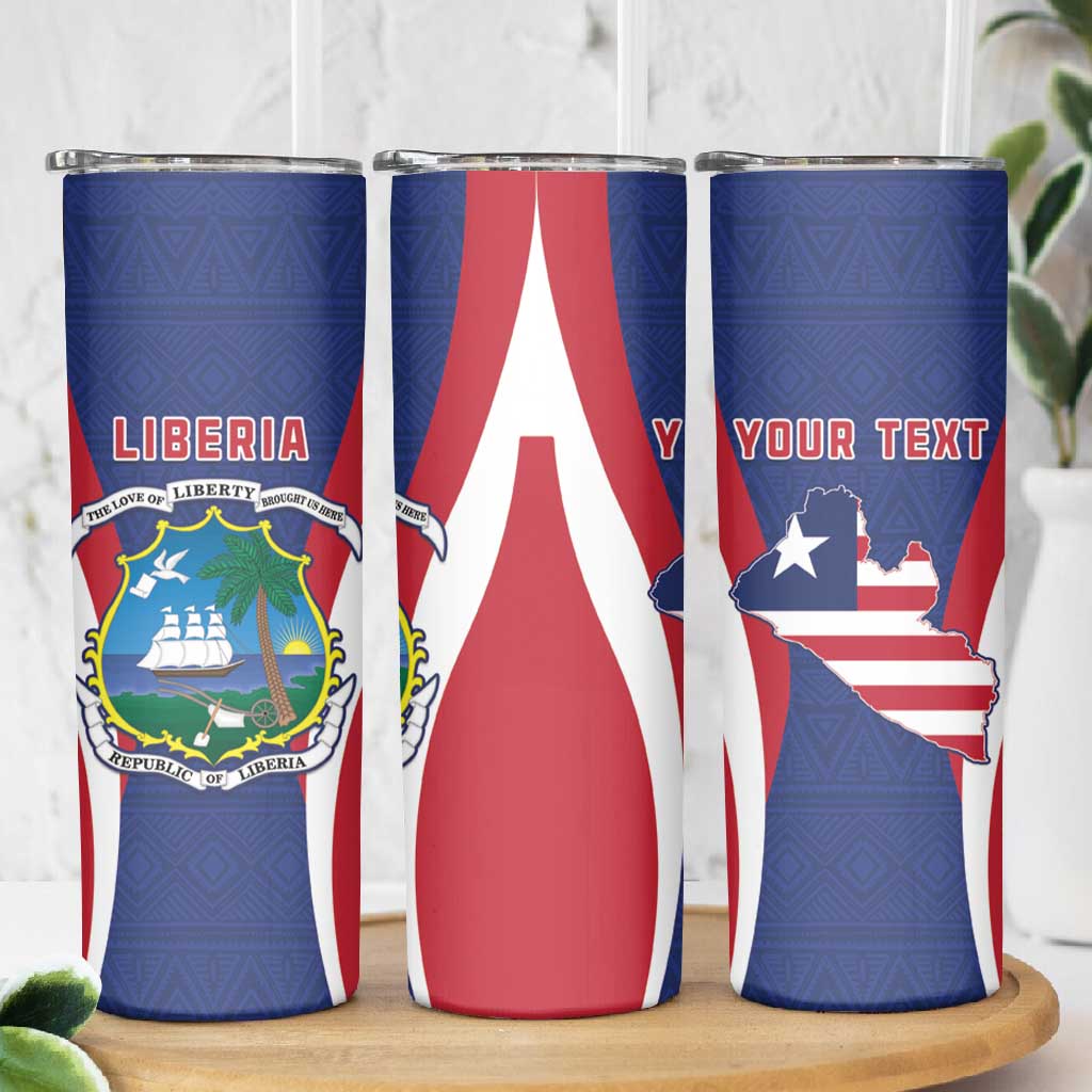 Personalised Afro Liberia Skinny Tumbler Coat Of Arms With Flag Map - African Pattern