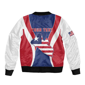 Personalised Afro Liberia Sleeve Zip Bomber Jacket Coat Of Arms With Flag Map - African Pattern