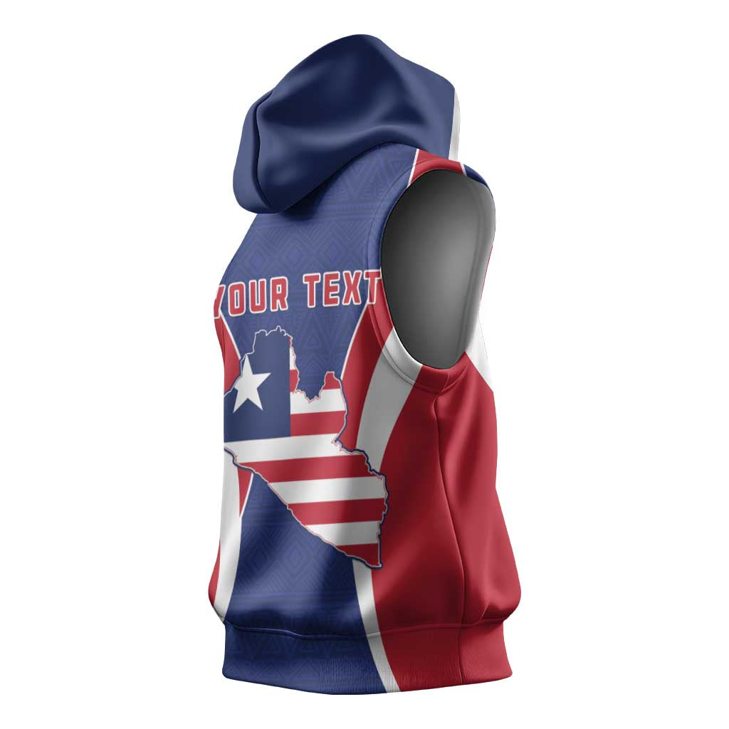 Personalised Afro Liberia Sleeveless Hoodie Coat Of Arms With Flag Map - African Pattern - African Pride