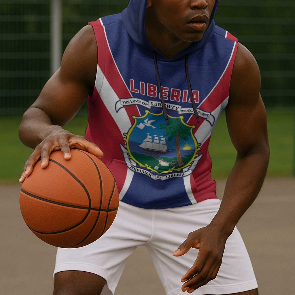 Personalised Afro Liberia Sleeveless Hoodie Coat Of Arms With Flag Map - African Pattern - African Pride