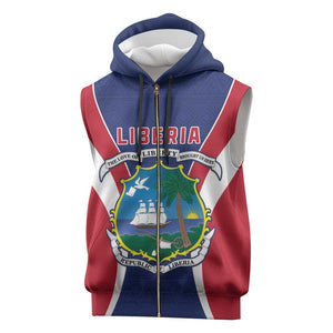 Personalised Afro Liberia Sleeveless Zip Hoodie Coat Of Arms With Flag Map - African Pattern - African Pride