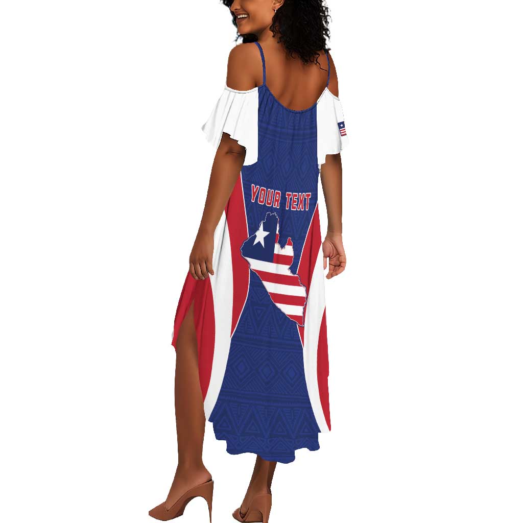 Personalised Afro Liberia Summer Maxi Dress Coat Of Arms With Flag Map - African Pattern