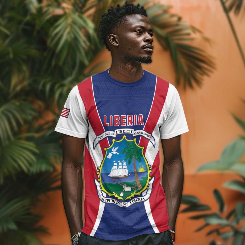Personalised Afro Liberia T shirt Coat Of Arms With Flag Map - African Pattern