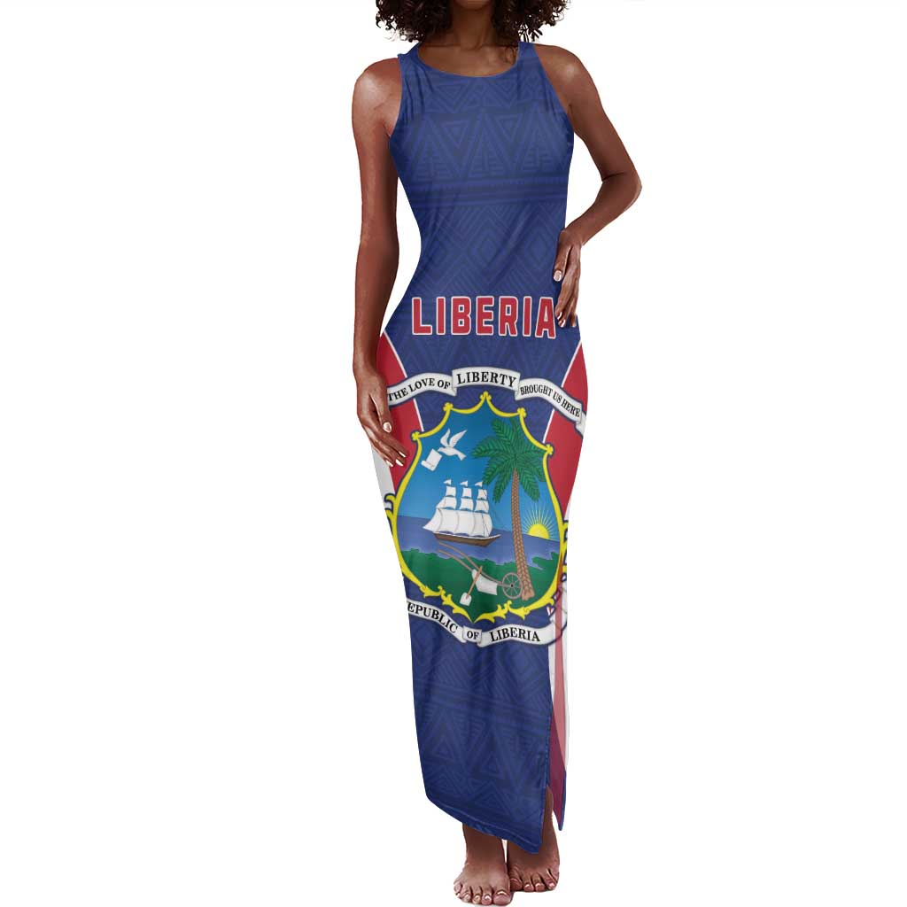 Personalised Afro Liberia Tank Maxi Dress Coat Of Arms With Flag Map - African Pattern