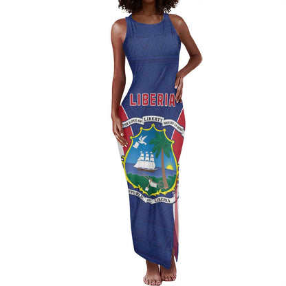 Personalised Afro Liberia Tank Maxi Dress Coat Of Arms With Flag Map - African Pattern
