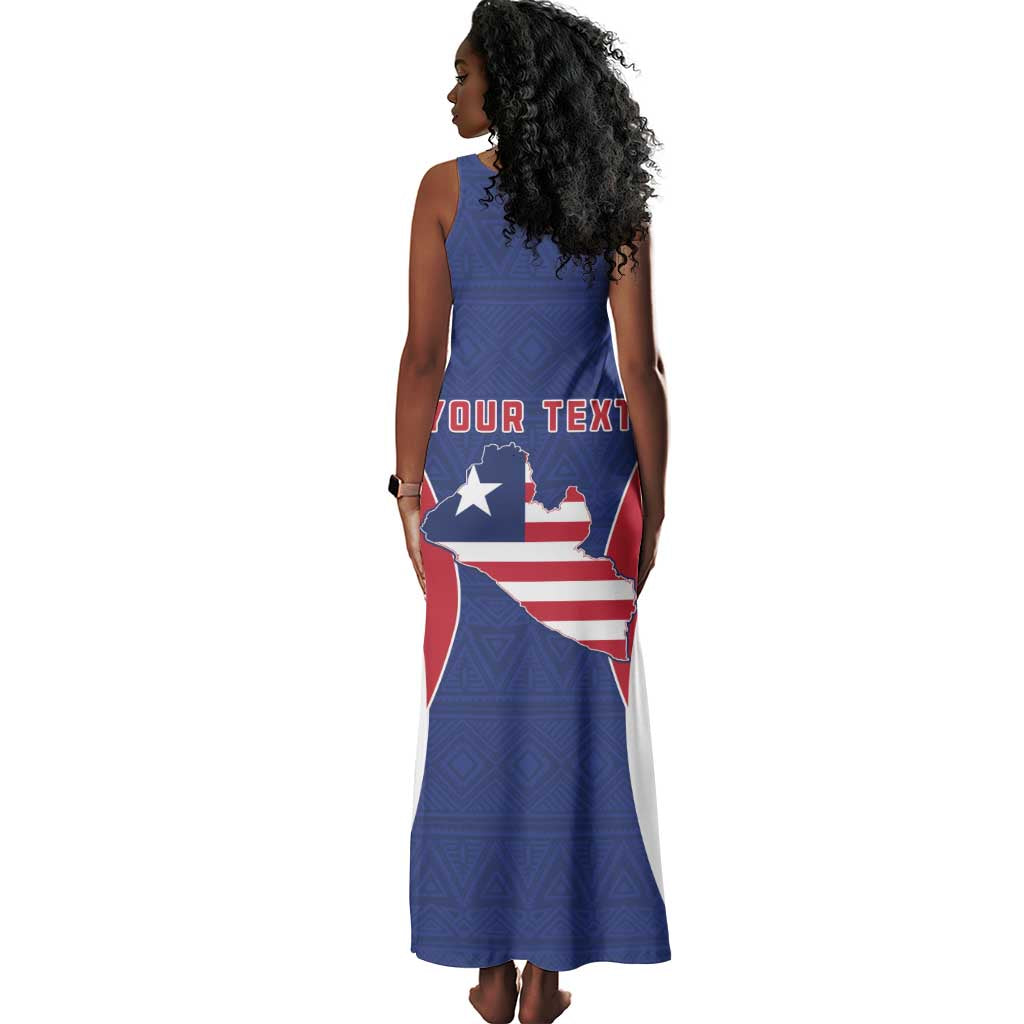 Personalised Afro Liberia Tank Maxi Dress Coat Of Arms With Flag Map - African Pattern