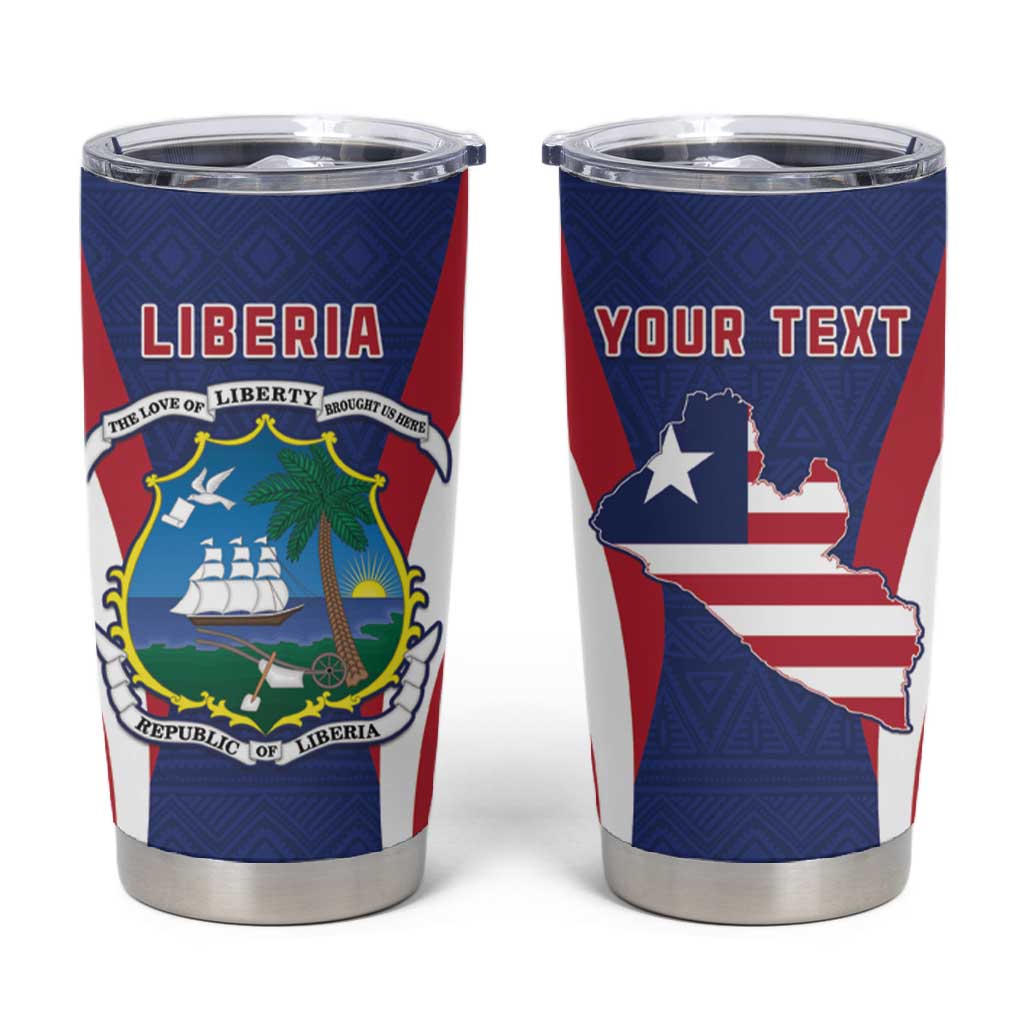 Personalised Afro Liberia Tumbler Cup Coat Of Arms With Flag Map - African Pattern