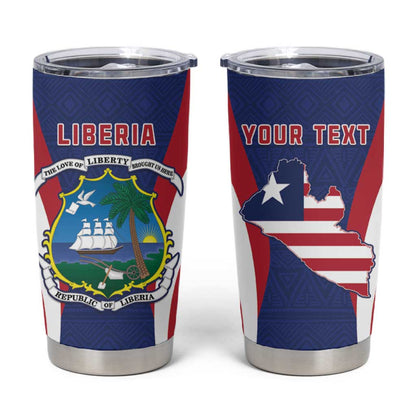 Personalised Afro Liberia Tumbler Cup Coat Of Arms With Flag Map - African Pattern