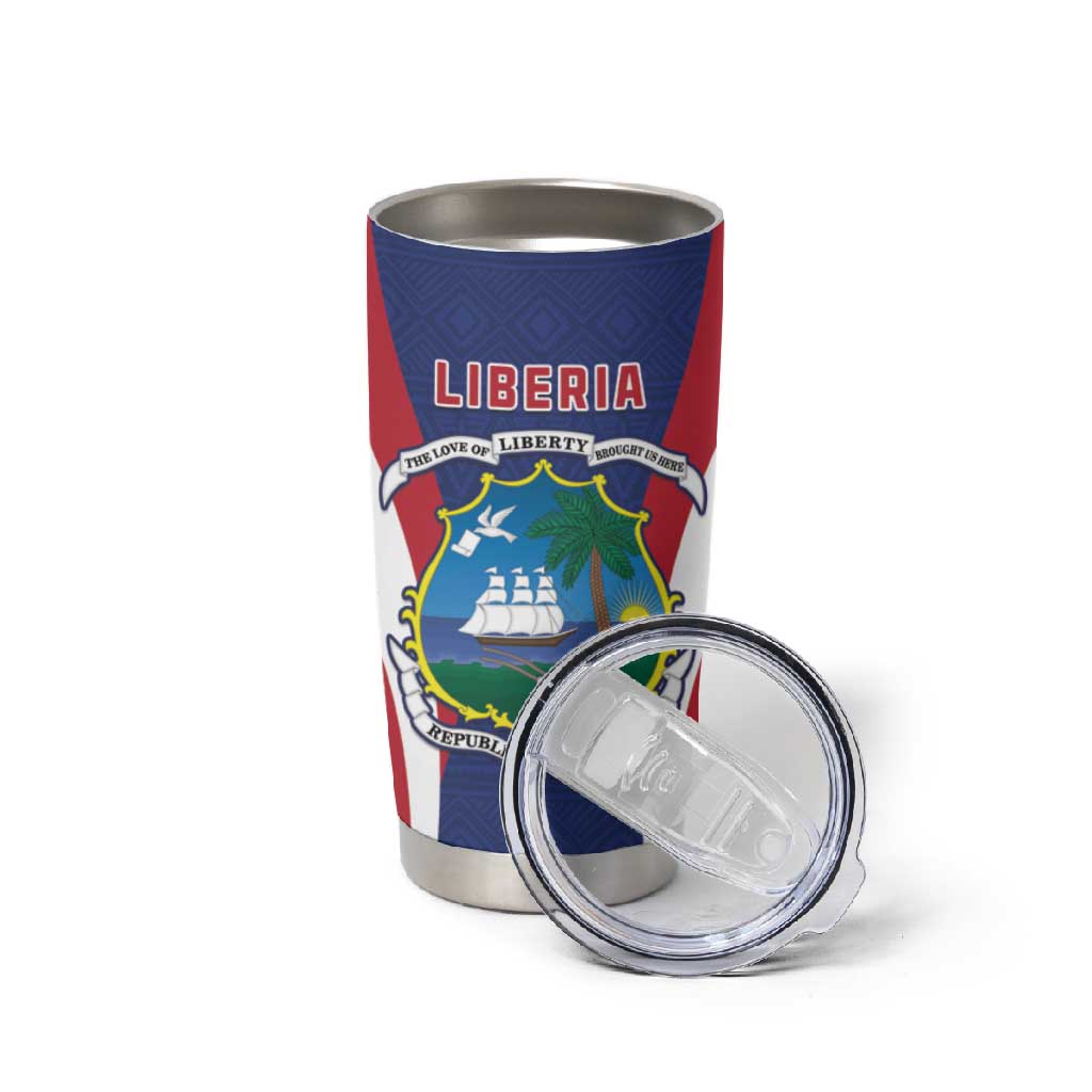 Personalised Afro Liberia Tumbler Cup Coat Of Arms With Flag Map - African Pattern