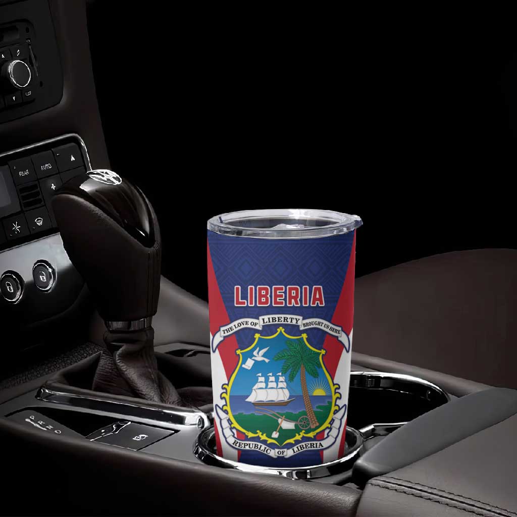 Personalised Afro Liberia Tumbler Cup Coat Of Arms With Flag Map - African Pattern