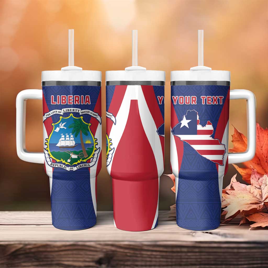 Personalised Afro Liberia Tumbler With Handle Coat Of Arms With Flag Map - African Pattern
