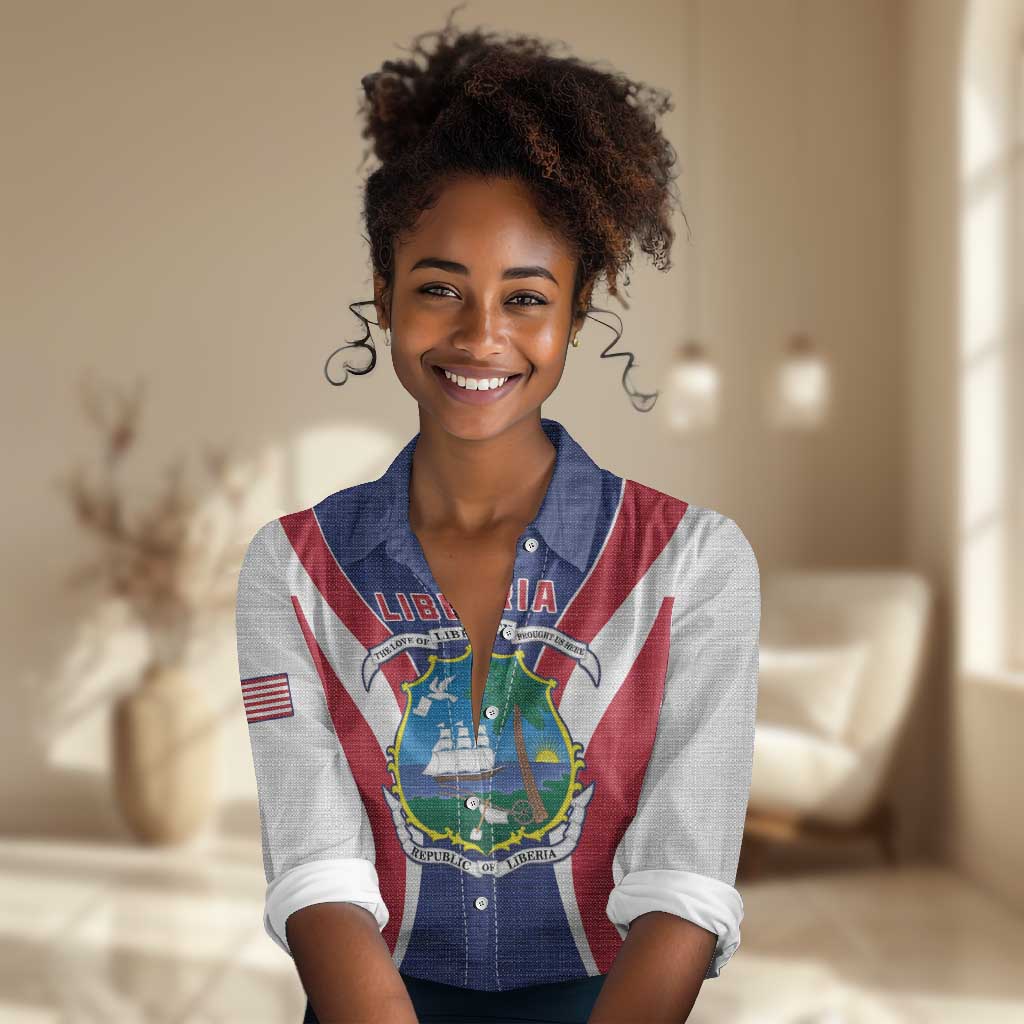Personalised Afro Liberia Women Casual Shirt Coat Of Arms With Flag Map - African Pattern LT15