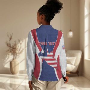 Personalised Afro Liberia Women Casual Shirt Coat Of Arms With Flag Map - African Pattern LT15
