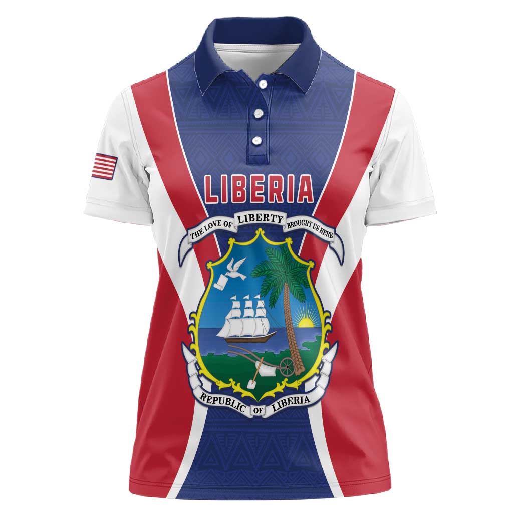 Personalised Afro Liberia Women Polo Shirt Coat Of Arms With Flag Map - African Pattern