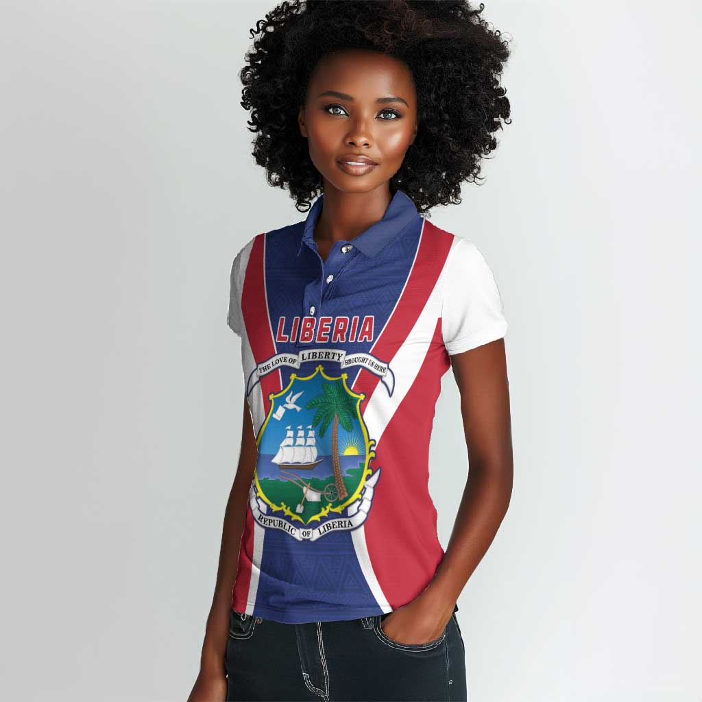 Personalised Afro Liberia Women Polo Shirt Coat Of Arms With Flag Map - African Pattern