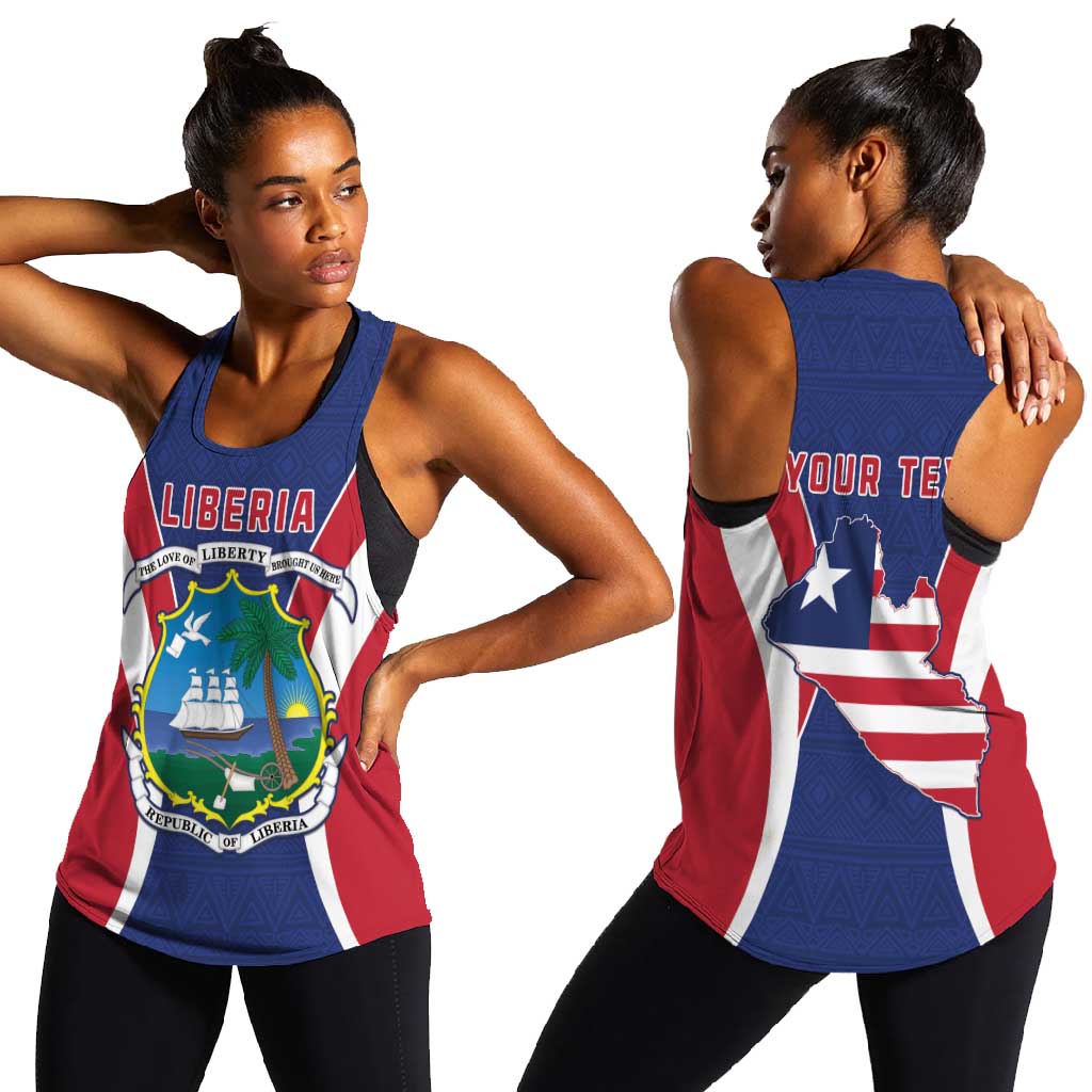 Personalised Afro Liberia Women Racerback Tank Coat Of Arms With Flag Map - African Pattern
