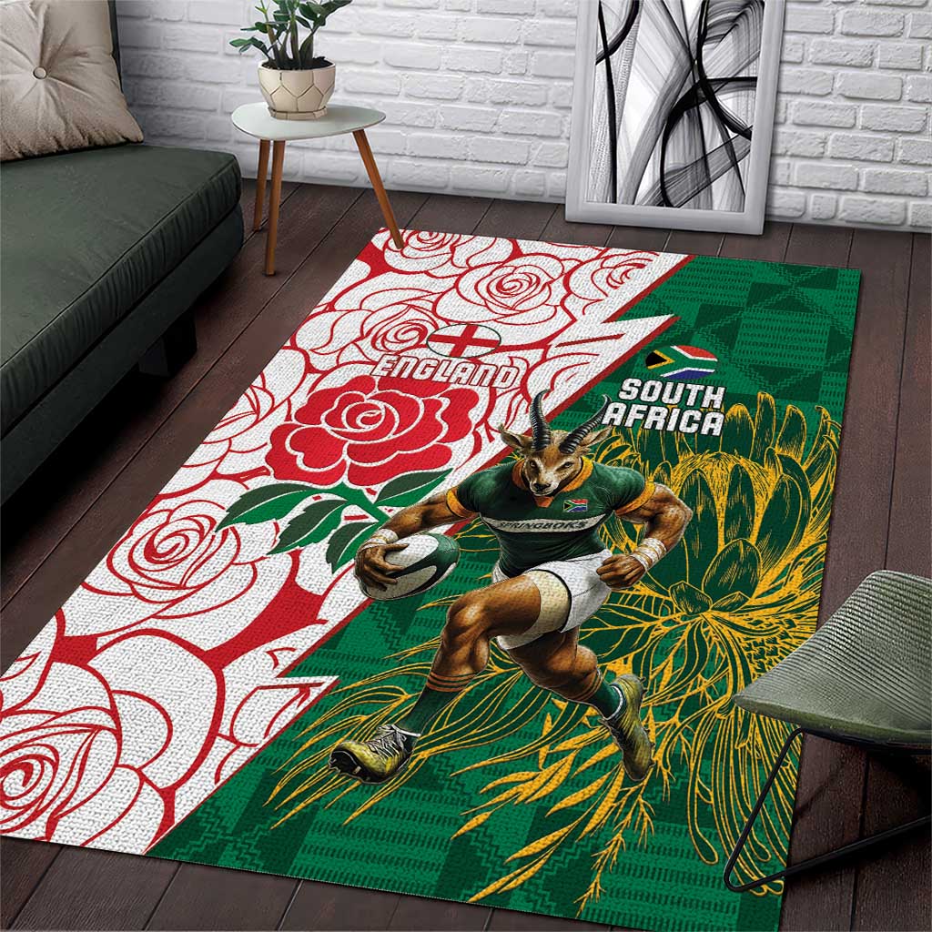 Personalized South Africa Combine England Rugby Area Rug Springboks and Red Rose