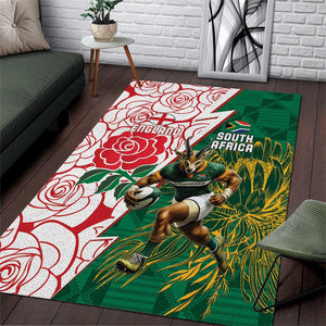 Personalized South Africa Combine England Rugby Area Rug Springboks and Red Rose