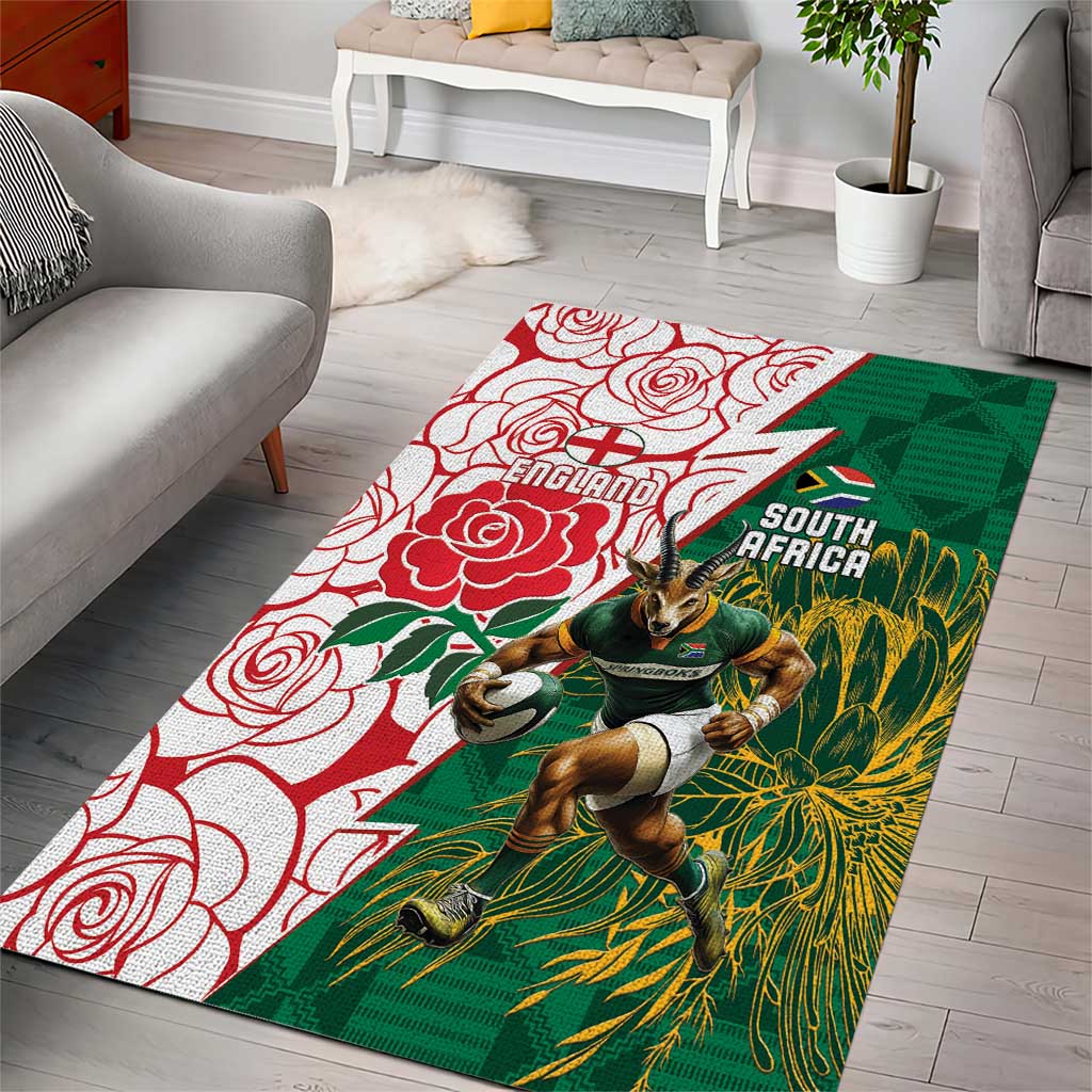 Personalized South Africa Combine England Rugby Area Rug Springboks and Red Rose