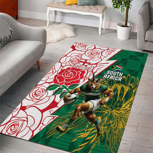 Personalized South Africa Combine England Rugby Area Rug Springboks and Red Rose