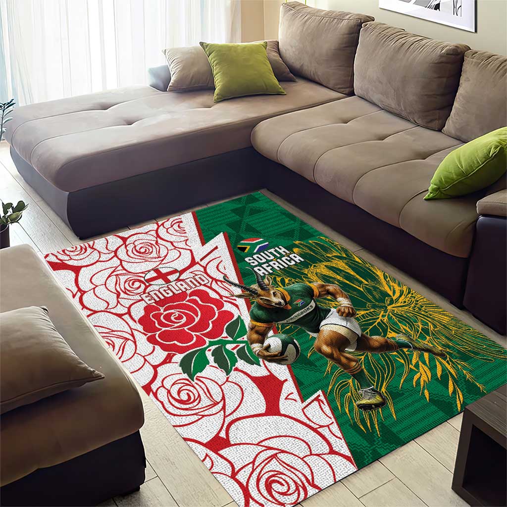 Personalized South Africa Combine England Rugby Area Rug Springboks and Red Rose