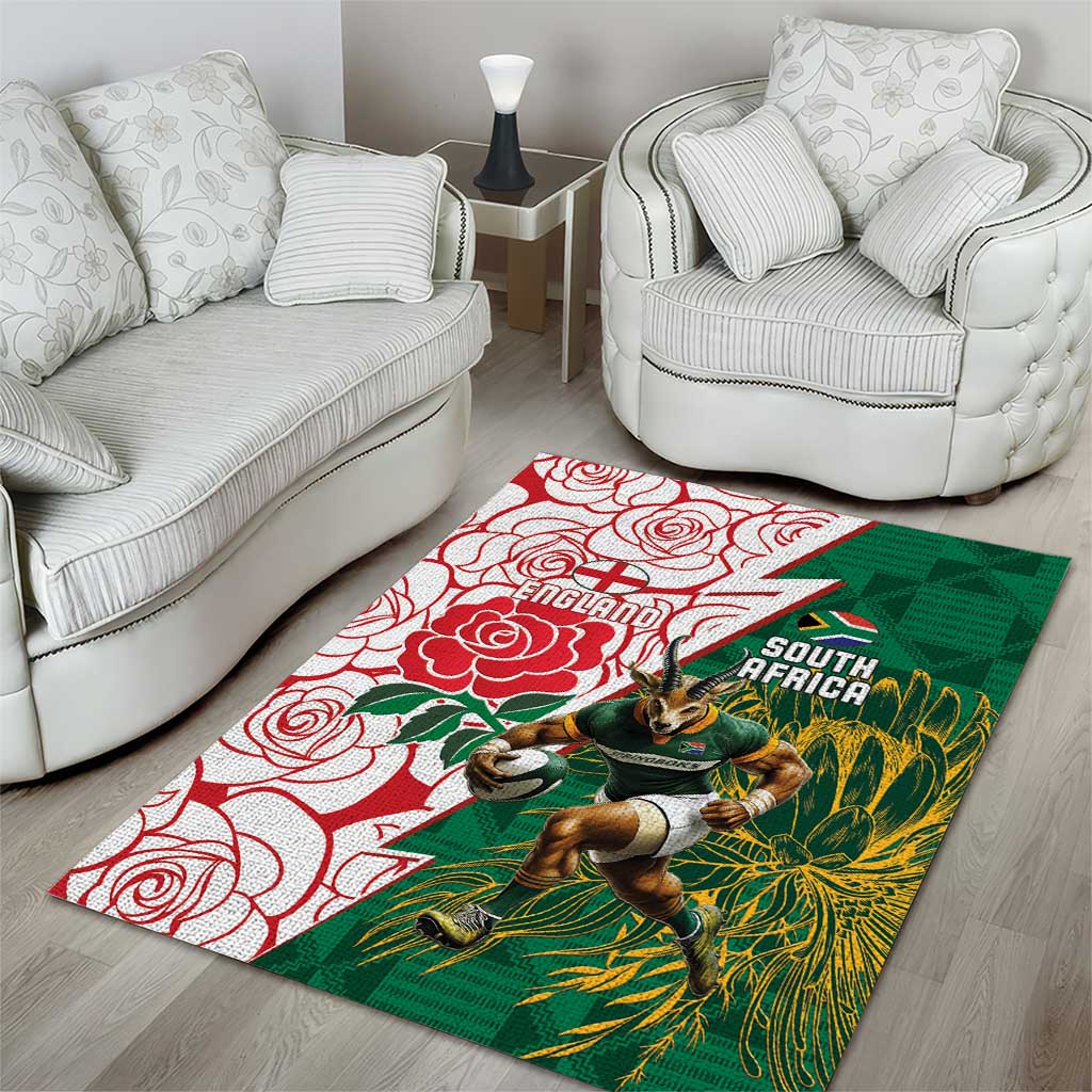 Personalized South Africa Combine England Rugby Area Rug Springboks and Red Rose