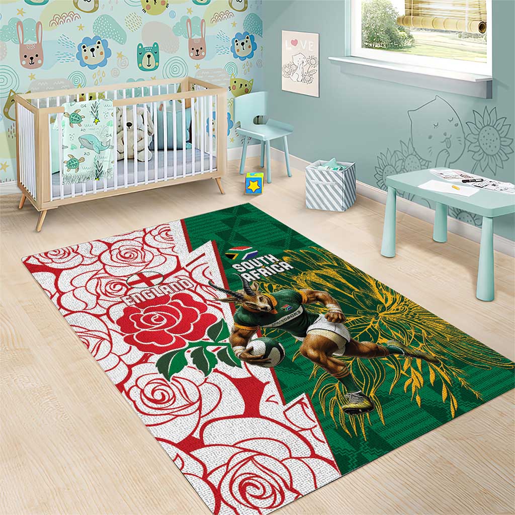 Personalized South Africa Combine England Rugby Area Rug Springboks and Red Rose