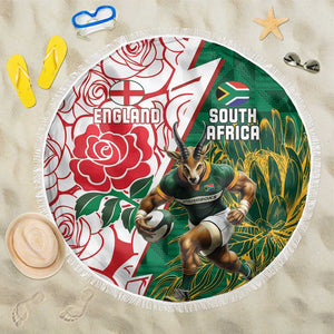 Personalized South Africa Combine England Rugby Beach Blanket Springboks and Red Rose