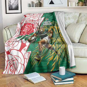 Personalized South Africa Combine England Rugby Blanket Springboks and Red Rose