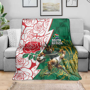 Personalized South Africa Combine England Rugby Blanket Springboks and Red Rose