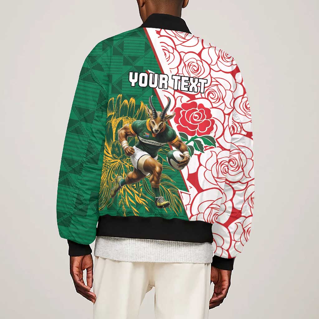Personalized South Africa Combine England Rugby Bomber Jacket Springboks and Red Rose