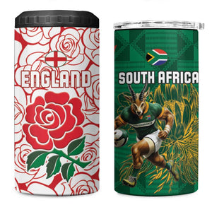 Personalized South Africa Combine England Rugby 4 in 1 Can Cooler Tumbler Springboks and Red Rose