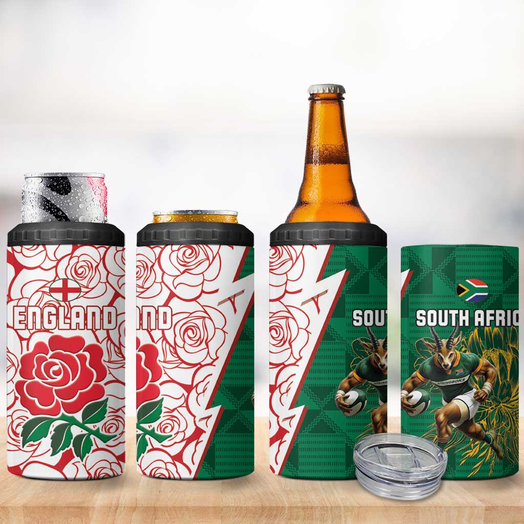Personalized South Africa Combine England Rugby 4 in 1 Can Cooler Tumbler Springboks and Red Rose