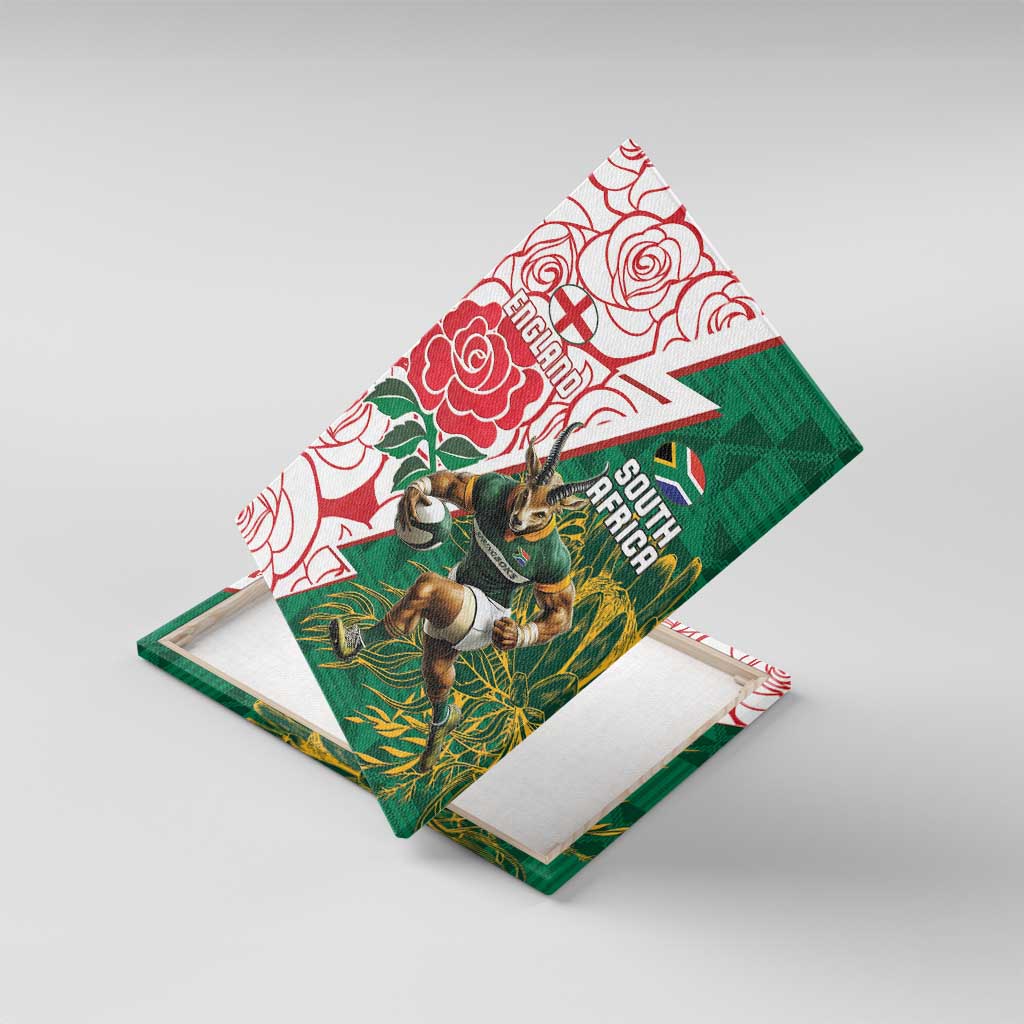 Personalized South Africa Combine England Rugby Canvas Wall Art Springboks and Red Rose