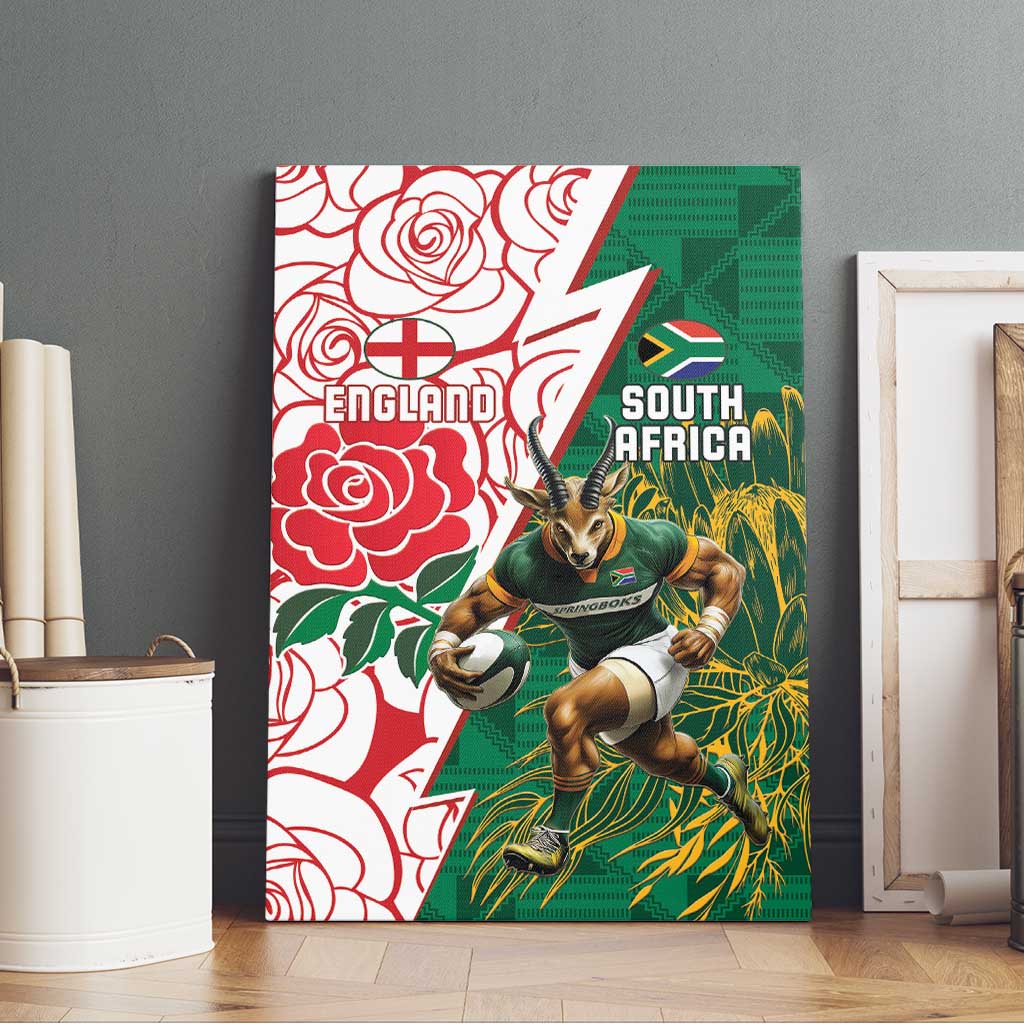 Personalized South Africa Combine England Rugby Canvas Wall Art Springboks and Red Rose