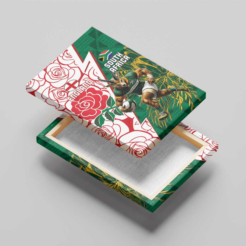 Personalized South Africa Combine England Rugby Canvas Wall Art Springboks and Red Rose