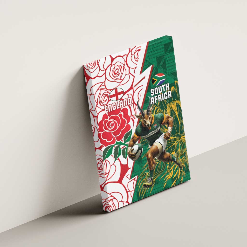 Personalized South Africa Combine England Rugby Canvas Wall Art Springboks and Red Rose