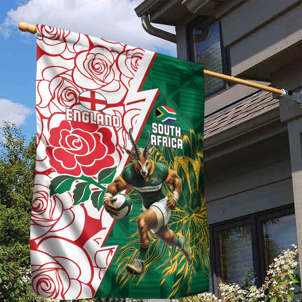 Personalized South Africa Combine England Rugby Garden Flag Springboks and Red Rose